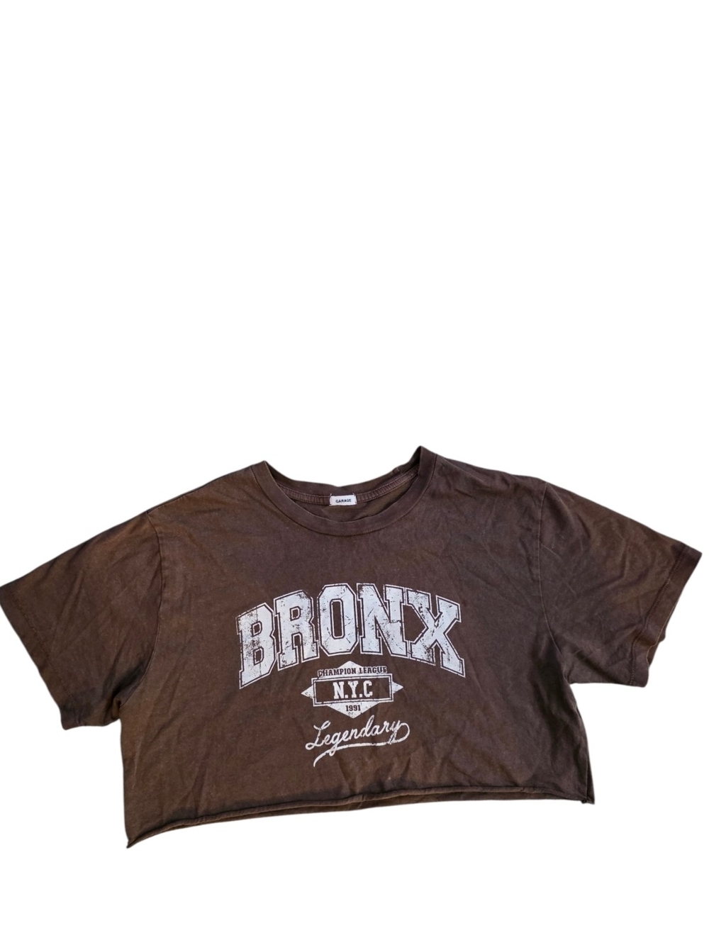 Garage Bronx NYC Graphic Cropped T-Shirt Brown Oversized